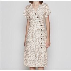 Joie Coady 100% Linen midi Dress Cheetah beigeSize XL Resort Wear quiet Luxury